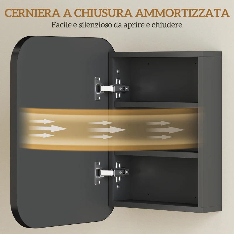 HOMCOM Armadietto con Specchio Contenitore a 2 Ripiani Regolabili, in Legno e Vetro, 40.2x10.2x50.9 cm, Nero