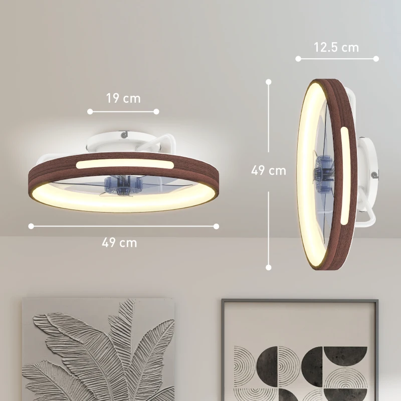 HOMCOM Ventilatore da soffitto LED 40W con motore DC e telecomando, 6 velocità, Teak