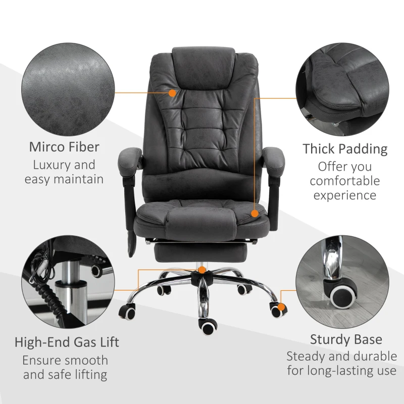 Vinsetto Scaun de Birou Rabatabil cu Masaj și Încălzire, Înălțime Reglabilă, Gri