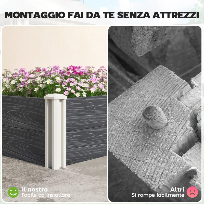 Outsunny Fioriera da Esterno in Vinile con Fondo Aperto e Design a Incastro, 102x102x33 cm, Grigio Scuro