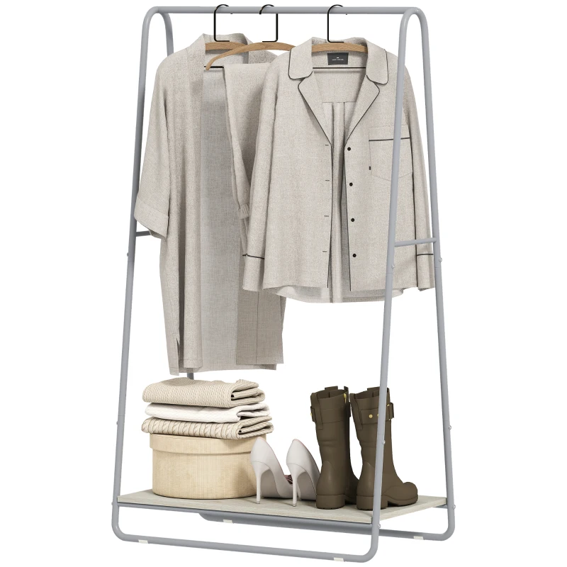 HOMCOM Appendiabiti 3 in 1 con scarpiera e barre appendiabiti, Legno naturale e Grigio