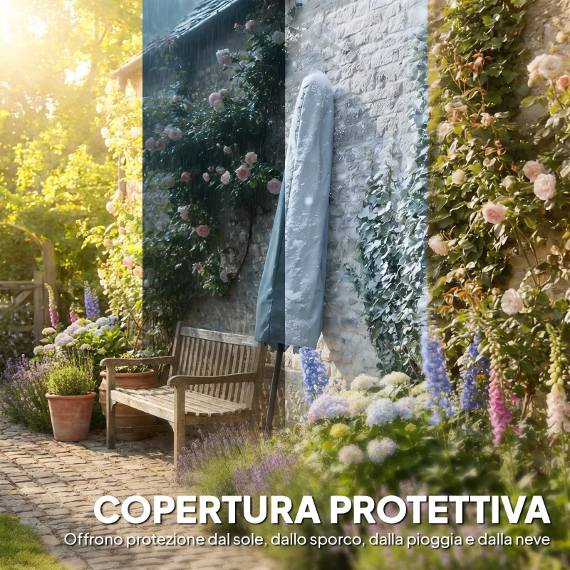 Outsunny Ombrellone da Giardino 3x3 m Inclinabile con Apertura a Manovella, in Metallo e Poliestere, Grigio