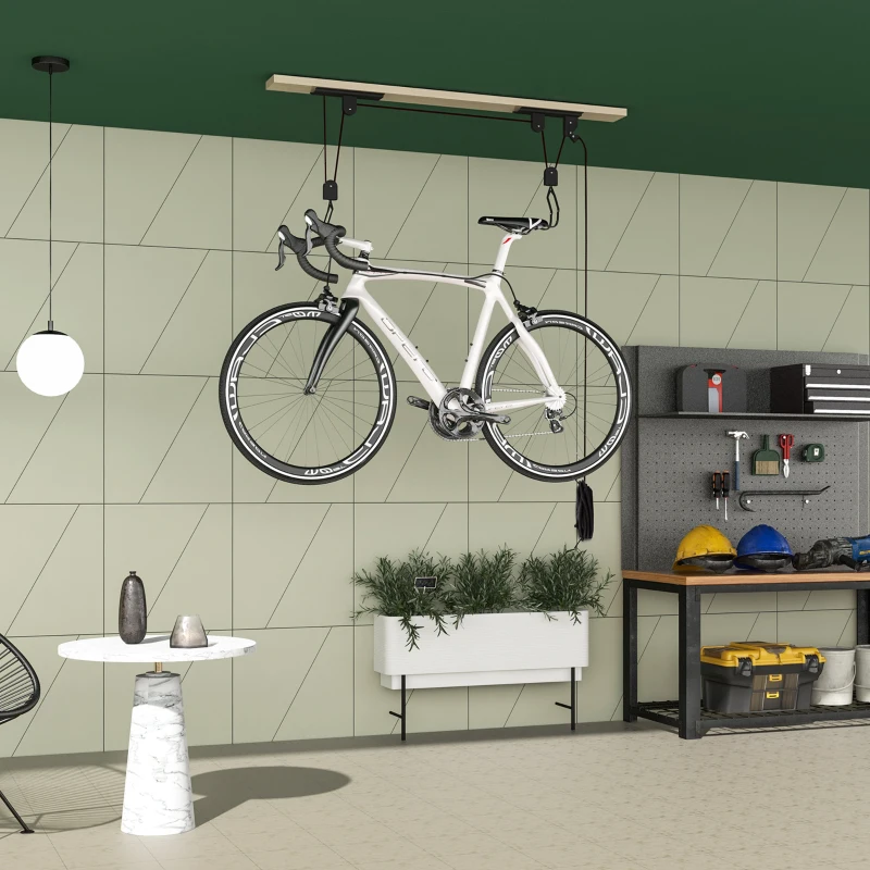 SPORTNOW Élévateur de vélo support vélo plafond fixation murale avec poulie capacité de chargement 20 kg acier noir