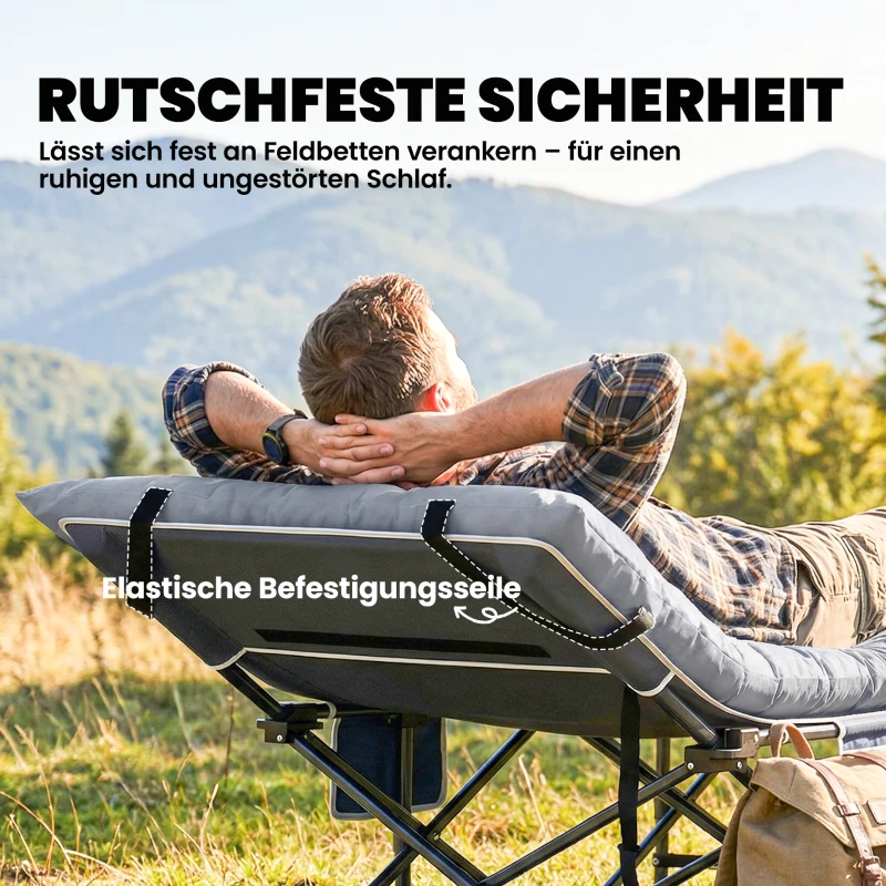 Outsunny Camping Isomatte faltbare 8cm Dick Campingmatratze mit rutschfester Hülle Gurten für Camping 200 x 80 cm Hellgrau