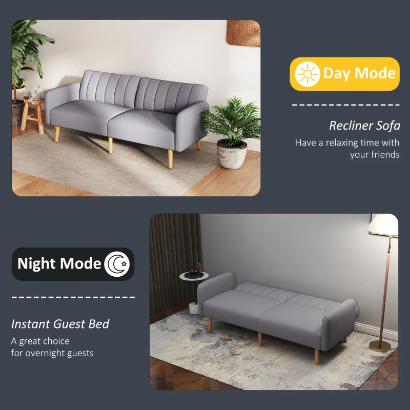 Sofa rozkładane 2-osobowe, szare, 173 x 75 x 73 cm