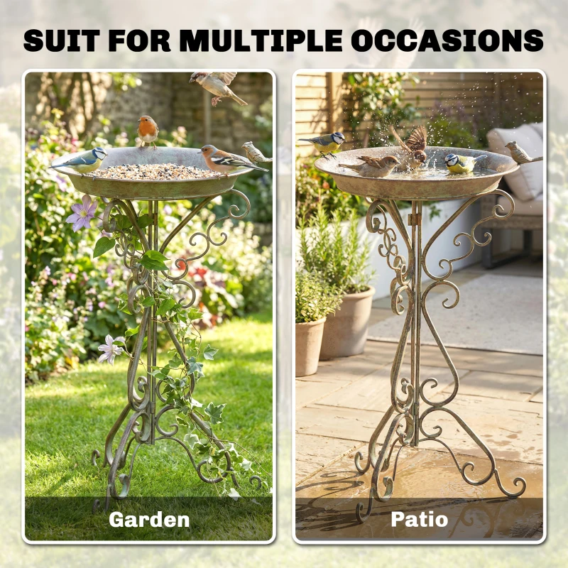 Outsunny Poidełko z figurką ptaka i ozdobnym stojakiem, vintage'owa miska dla ptaków do ogrodu, zielona