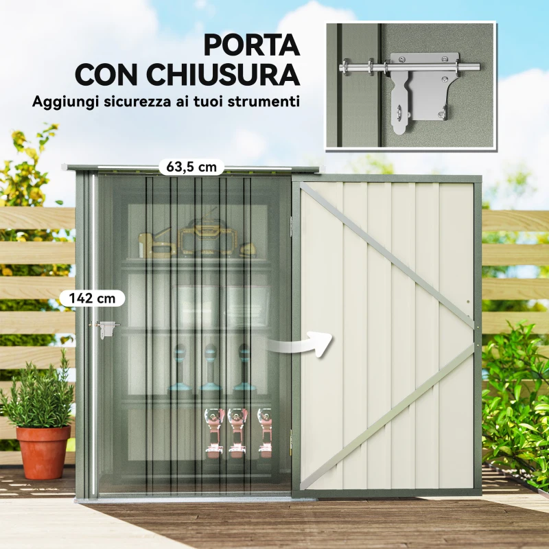 Outsunny Casetta da Giardino Porta Attrezzi in Acciaio Galvanizzato con Porta a Battente, 100x104x160 cm, Argento