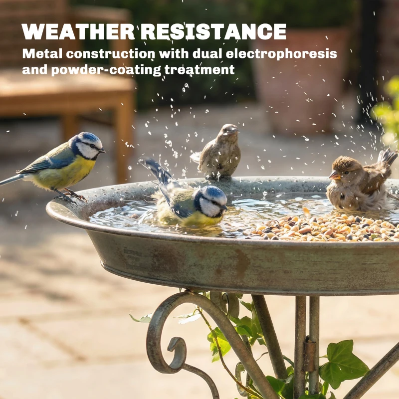 Outsunny Poidełko z figurką ptaka i ozdobnym stojakiem, vintage'owa miska dla ptaków do ogrodu, zielona