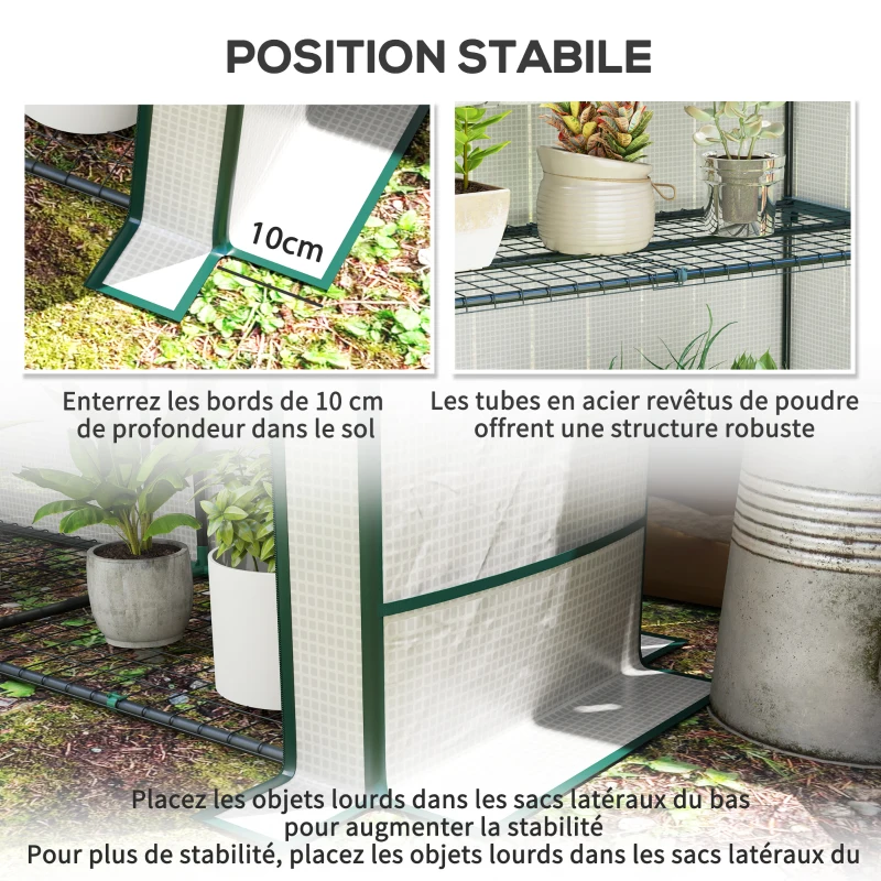 Outsunny Serre de jardin avec étagères métalliques à 3 niveaux serre de balcon couverture PE toit incliné 144 x 48 x 152 cm blanc