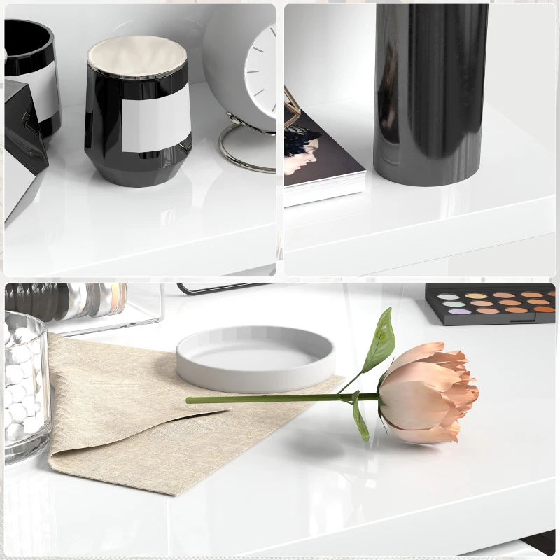 HOMCOM Bedside Table with 2 Drawers and Open Shelves - High Gloss White