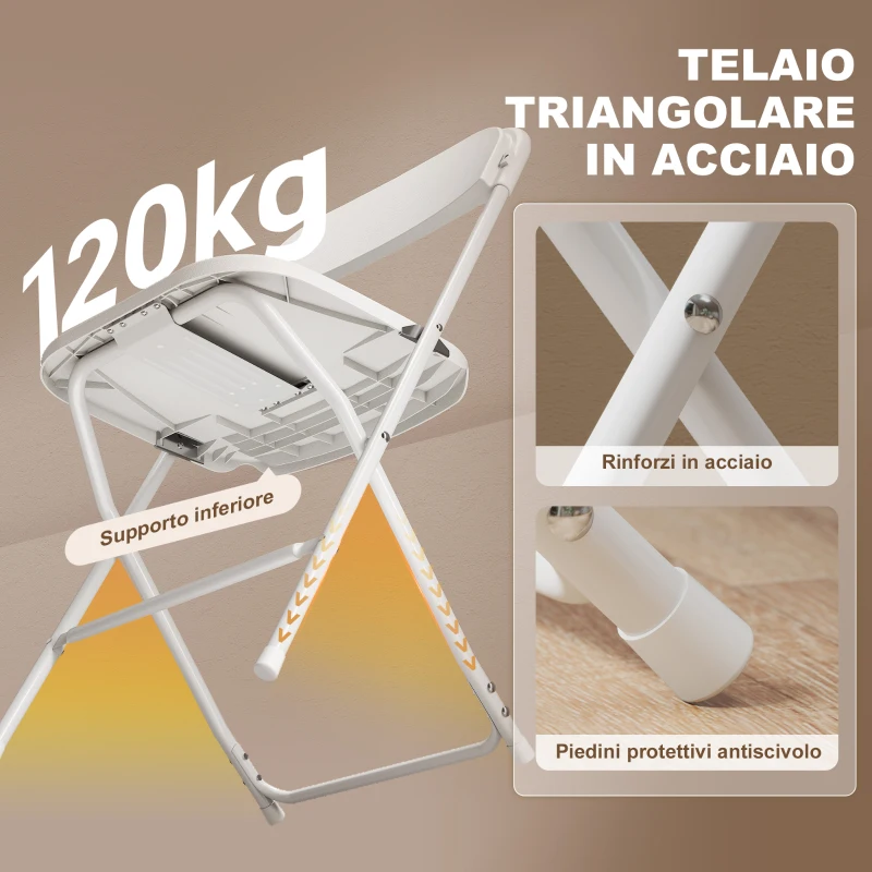 HOMCOM Set 6 Sedie Pieghevoli con Fori di Drenaggio in Plastica e Metallo, 45x49x79.5 cm, Bianco