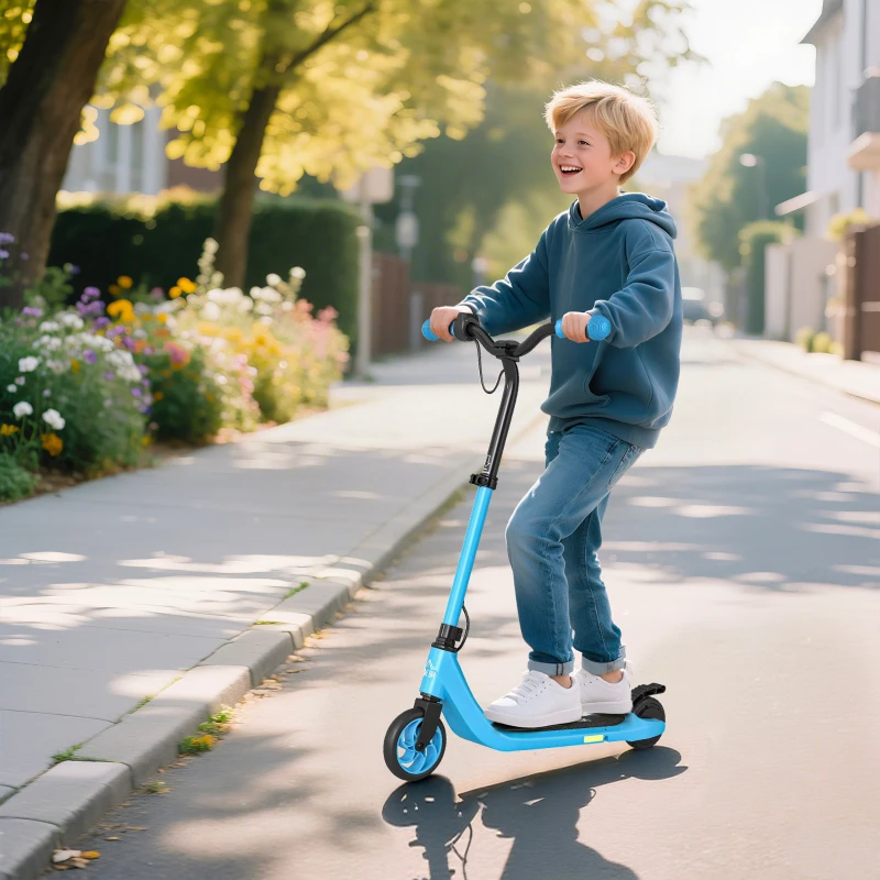 HOMCOM Trottinette électrique pour enfants 120 W - 6 ans 8 Km/h Max. hauteur guidon réglable 2 roues en PU - bleu et noir