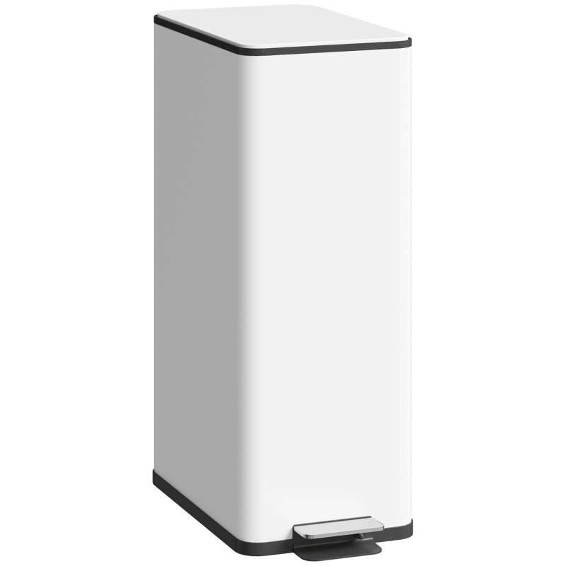 HOMCOM Pattumiera 20 L con coperchio soft-close e vano deodorante, Acciaio, Bianco