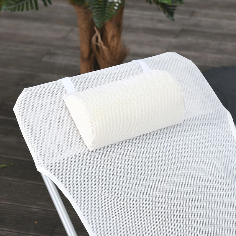 Outsunny Șezlong Pliabil cu Spătar Reglabil în 5 Poziții și Pernă, Șezlong de Grădină cu Material Textil Respirabil, pentru Plajă, Piscină, Grădină, 182x56x28 cm, Crem