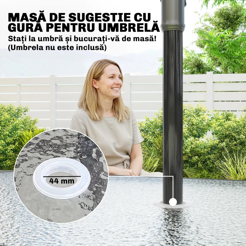 Outsunny Set de Prânz Grădină cu Orificiu pentru Umbrelă, Masă, Scaune pentru 4, Gri Deschis