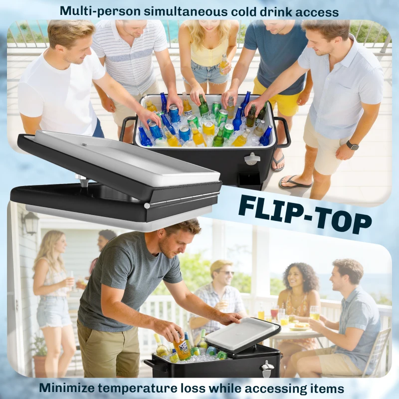 Outsunny Barek chłodzący z półką, odpływem, kółkami i czarnym designem