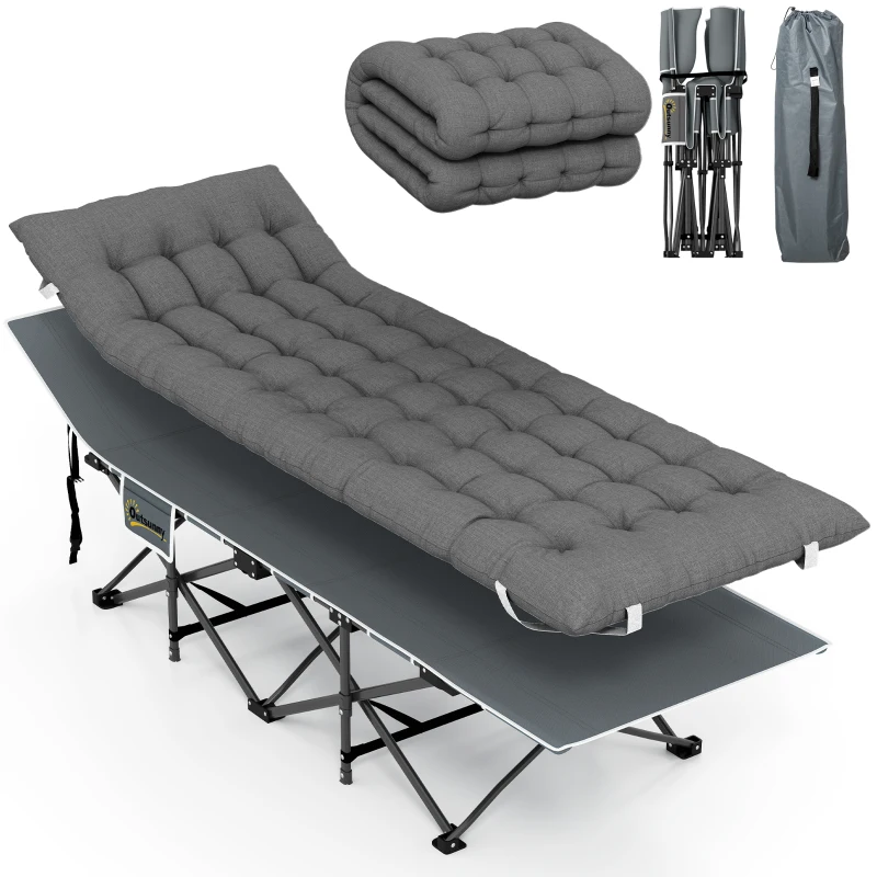 Outsunny Cama de Camping Plegable con Colchón Extraíble Reposacabezas y Bolsa de Transporte 196x68x37 cm Gris Oscuro