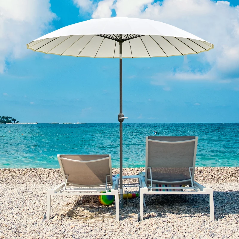 Outsunny Parasol de jardin Parasol droit inclinable rond avec 24 baleines manivelle aluminium fibre de verre polyester diamètre 2,60 m coloris crème