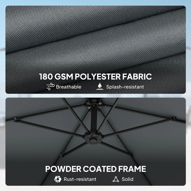 Outsunny Parasol ogrodowy ok. Ø300 cm z mechanizmem blokującym, korbą i obciążnikami, ciemnoszary