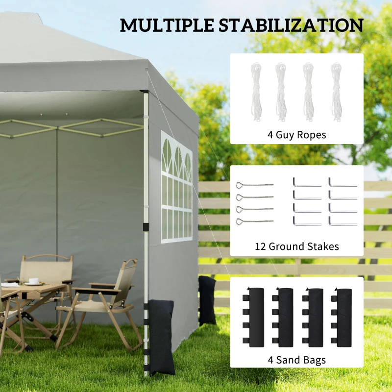 Outsunny Pawilon ok. 3x3 m Wodoodporny Regulowany Pop-up Składany Pawilon z 3 Ścianami Bocznymi, Oknem, Wentylacją, UV 50+ Jasnoszary