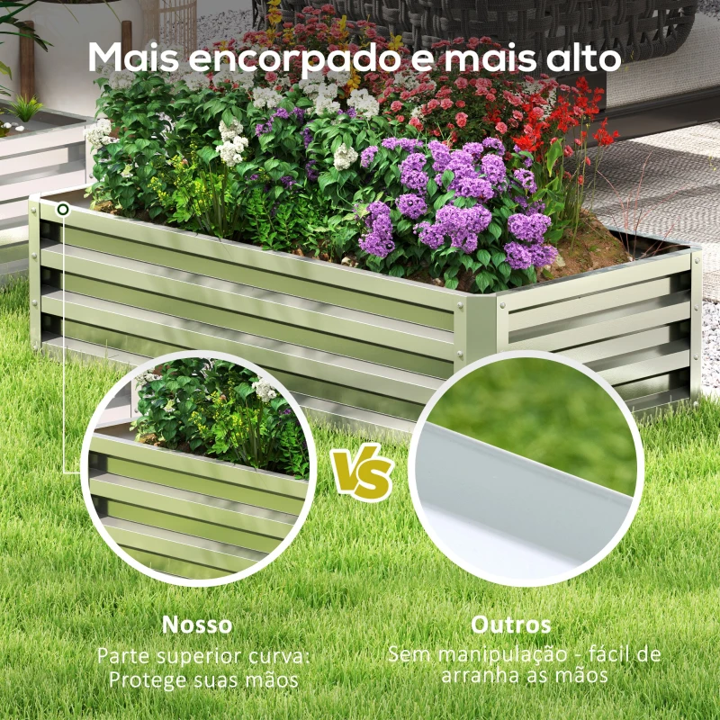 Outsunny Caixa de Plantio de Aço Galvanizado para Cultivar Plantas Flores Floreira Exterior Retangular com Fundo Aberto 120x60x30,5 cm Prata