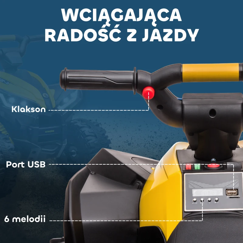 HOMCOM Elektro Quad dla dzieci, 12V, USB, Żółty