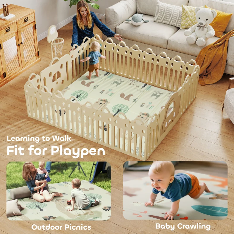 AIYAPLAY Baby Play Mat, Double Sideded Foldable Kids Crawling Mat, Reversible & Waterproof, Animal