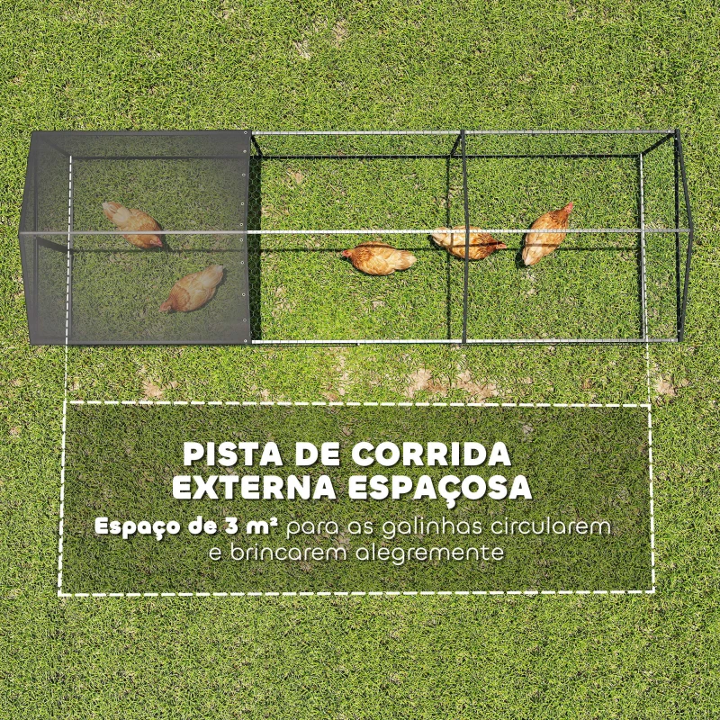 PawHut Galinheiro para Exterior Grande 3x1x1 m Galinheiro Metálico com Cobertura em Tecido Oxford Anti-UV e Impermeável Preto