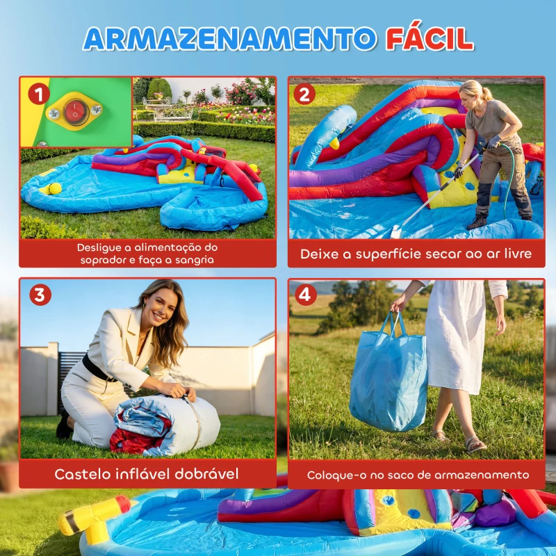 AIYAPLAY Castelo Insuflável Aquático com Insuflador 550W Escorrega Parede de Escalada Piscina Aro de Basquetebol Baliza de Futebol