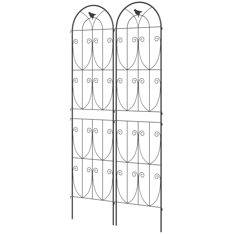Outsunny Suporte para Plantas Trepadeiras com Pássaros Conjunto de 2 Treliças de Jardim para Legumes Vinhas Flores Metal 50 x 220 cm Preto