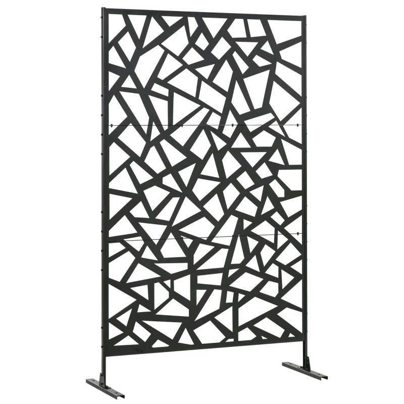 Outsunny Painel de privacidade para varanda decorativo exterior com padrão geométrico vazado em aço 122 x 45 x 198 cm preto