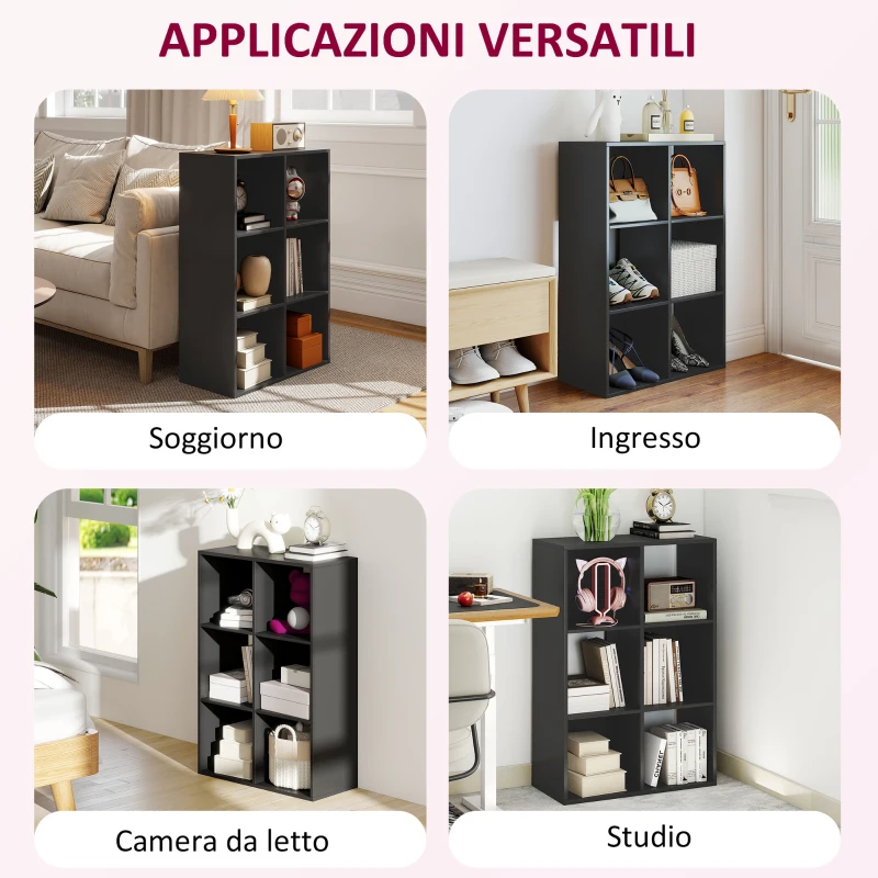HOMCOM Libreria a Cubi con 6 Ripiani Portaoggetti, in Legno, 61.5x29.5x91.5 cm, Nero