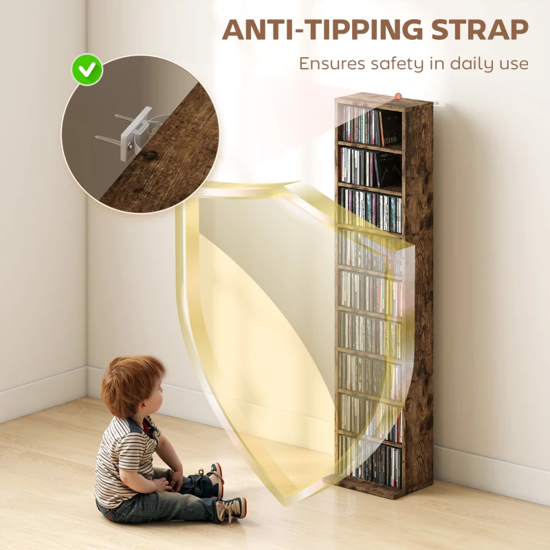 HOMCOM 260 Narrow CD Storage Unit - Rustic Brown