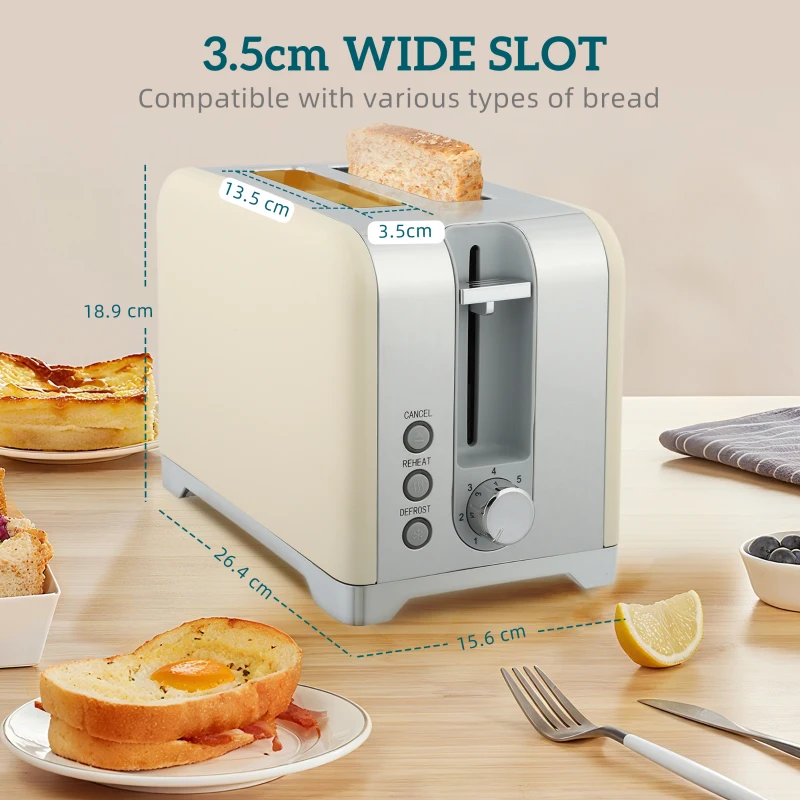 HOMCOM Retro Toaster and Kettle Set - Cream