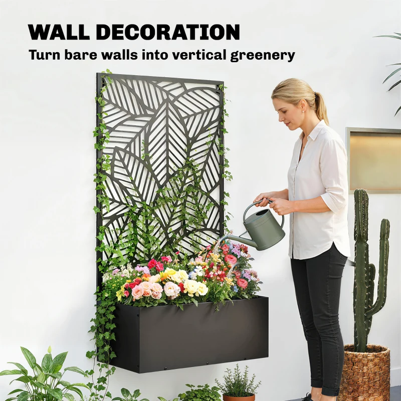 Outsunny wysoka donica z kratką wolnostojąca lub do montażu na ścianie, metalowa donica na rośliny pnące, kwietnik ogrodowy 60 x 30 x 113 cm