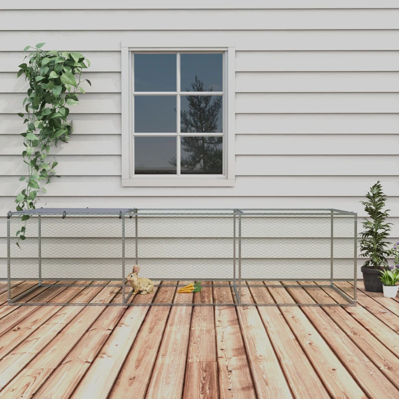 PawHut Țarc cușcă clapier exterior 3 m² pentru animale mici dim. 3 x 1 x 0,8 m oțel galvanizat