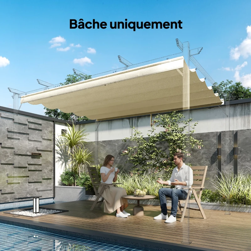 Outsunny Toile de toit pour pergola tonnelle rétractable de 4 x 3 m - toile uniquement 350 x 260 cm crème
