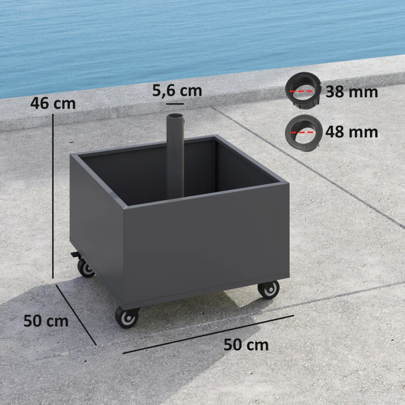Outsunny Base para guarda-sol 2 em 1 suporte para guarda-sol com rodas universais orifícios de drenagem vaso para flores 50 x 50 x 46 cm cinza escuro