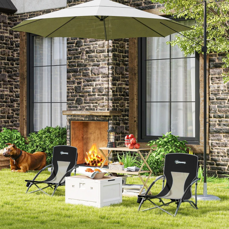 Outsunny Conjunto de 2 Cadeiras de Praia Dobráveis e Leves com Encosto de Malha Apoios de Braços e Bolsa 58x55x62 cm Preto