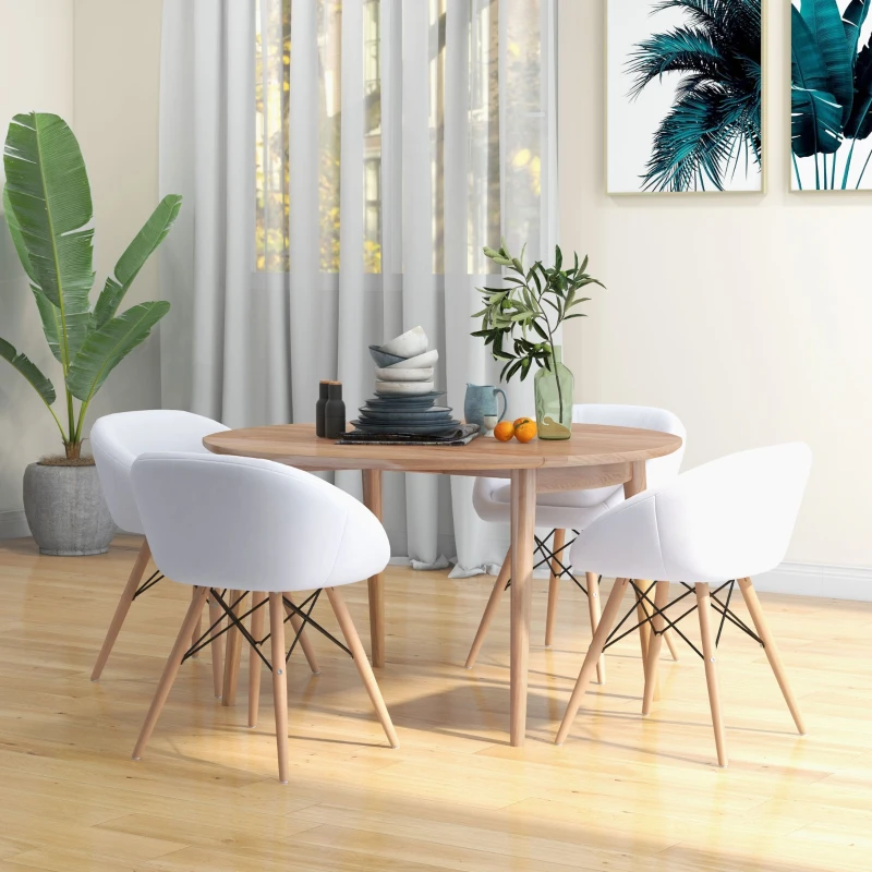 HOMCOM Chaise Design scandinave - Chaise de Salon ou Cuisine - Pieds effilés Bois Massif - revêtement synthétique PU Blanc