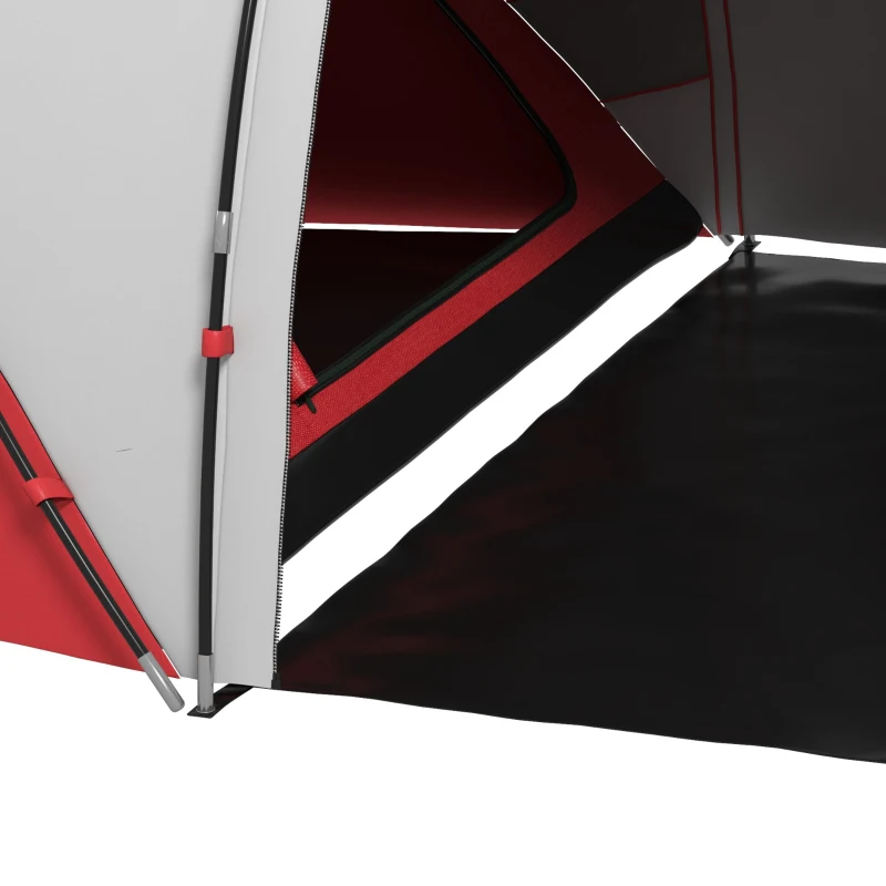 Outsunny Tenda de Campismo Familiar para 4 Pessoas Tenda Dobrável Impermeável para Praia Parque 430x240x170 cm Cinzento e Vermelho
