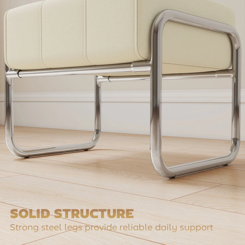 HOMCOM Podnóżek Siedzisko Grubo Tapicerowane z Tkaniną Chenille i Nóżkami Stalowymi do Sypialni, Beżowy
