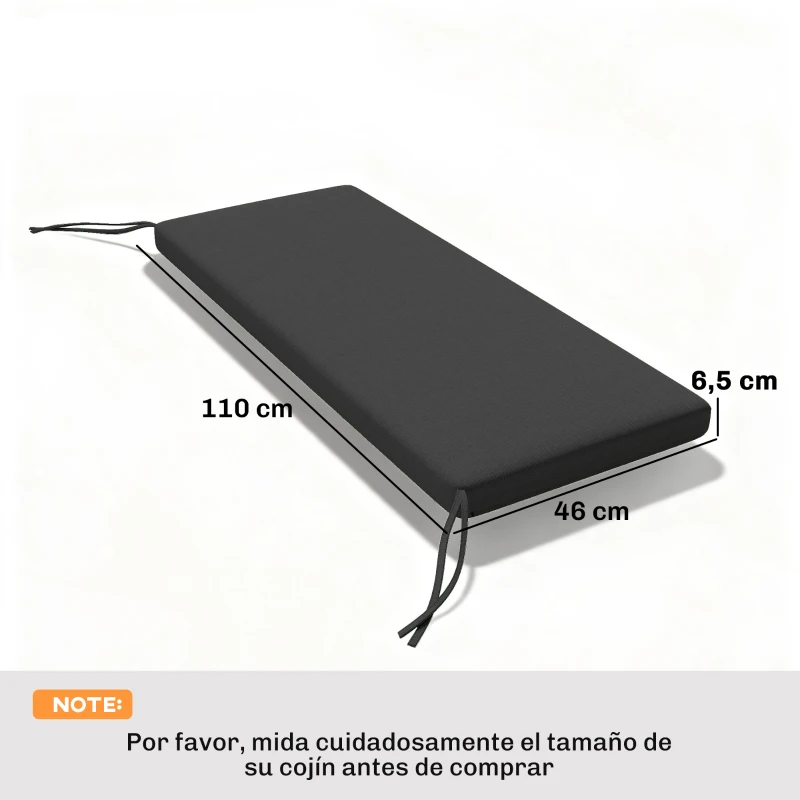 Outsunny Cojín para Banco de Jardín de 2 Plazas para Exterior con Funda Extraíble UPF 30+ Impermeable 110x46x6,5 cm Gris Oscuro