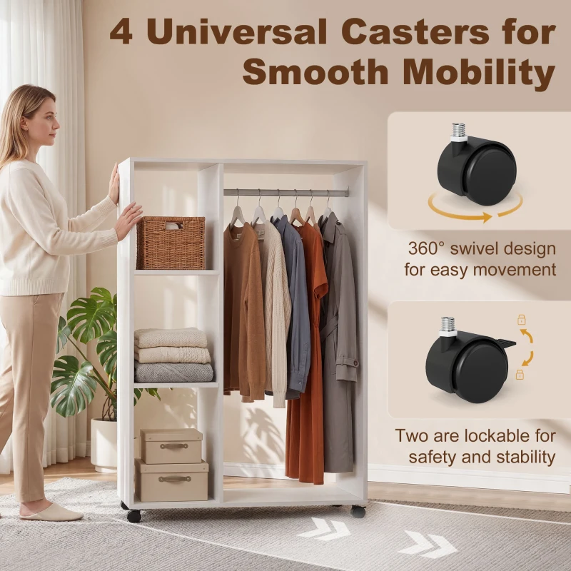 HOMCOM Open gangkast met rails en wielen naturel