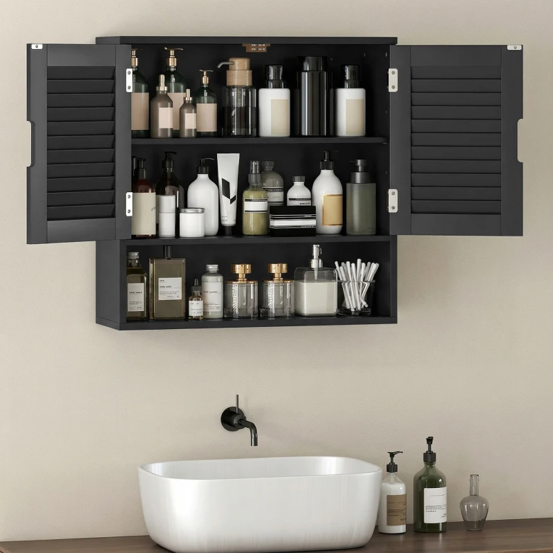 HOMCOM Bathroom Cabinet, Wall Mounted Storage Cabinet with Adjustable Shelves, 60 x 20 x 60 cm, Black