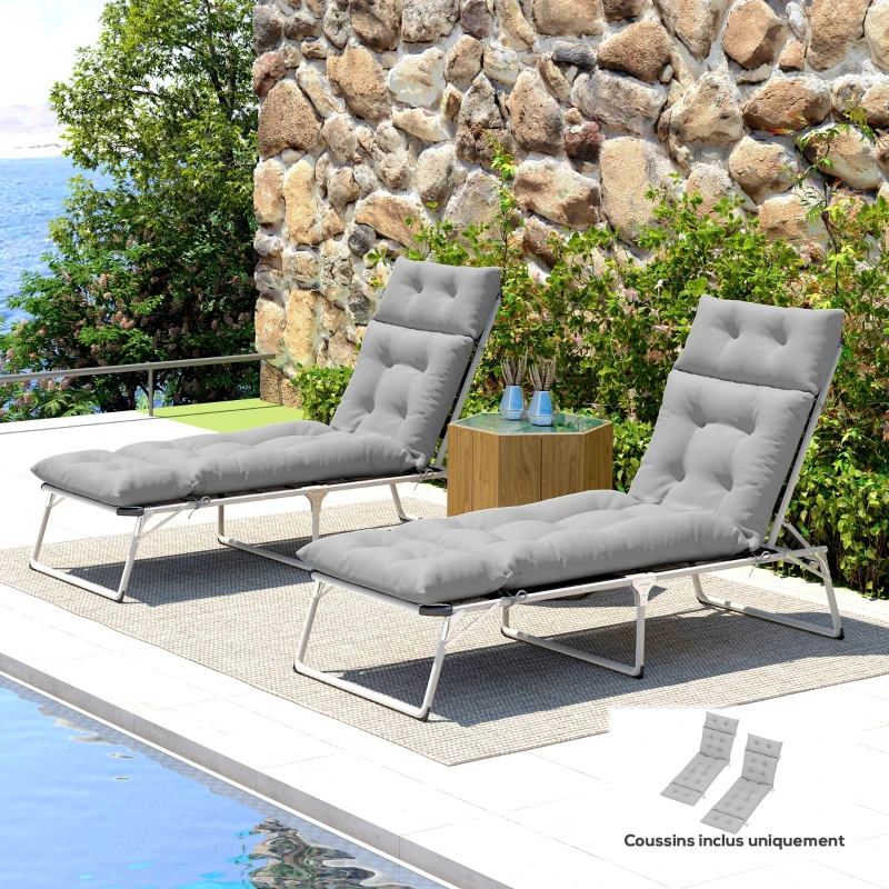 Outsunny Conjunto de 2 almofadas para espreguiçadeira almofada para banho de sol espesso, confortável - 6 tiras, 190 x 56 x 10 cm, cinza claro