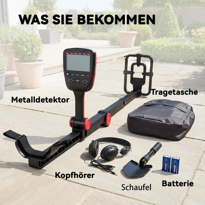 Outsunny Metalldetektor IP68 Wasserdicht faltbar Metallsuchgerät mit 4 Modi Kopfhörer Schaufel Tragetasche LCD-Display