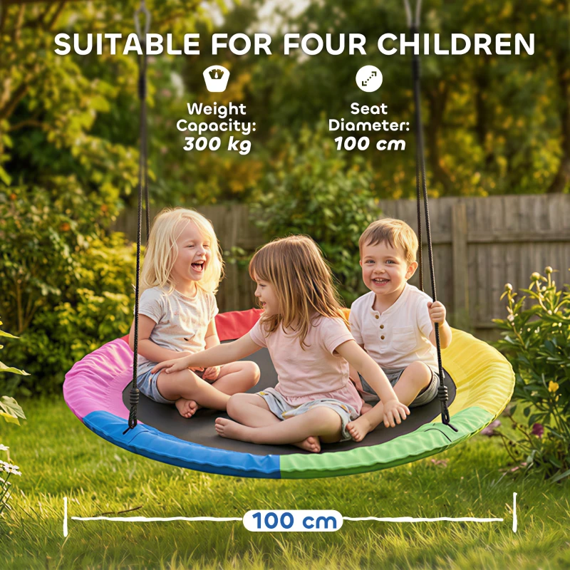 AIYAPLAY Huśtawka Gniazdo Regulowana do 300 kg z Regulowanymi Linami 100 x 100 x 180 cm Wielokolorowa