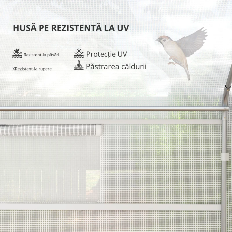 Outsunny Seră de grădină 4 x 3 x 2m cu uși rulabile și ferestre mari, seră tunel de grădină, alb