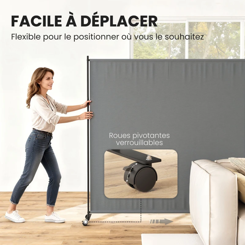 Outsunny Panneau brise-vue paravent extérieur sur roulettes pour le jardin, terrasse, balcon - dim. 183L x 30l x 181H cm - gris